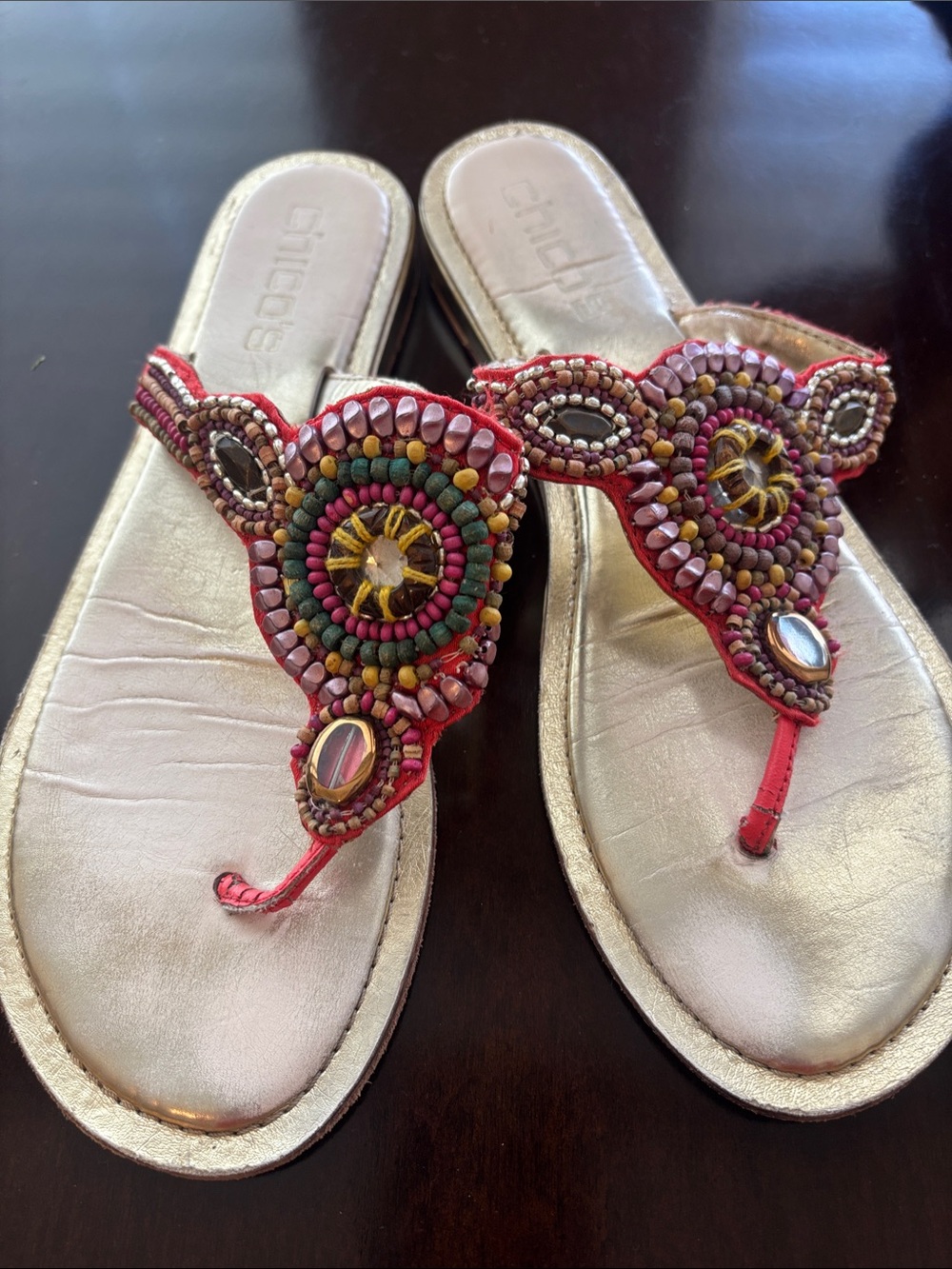 Chico’s Beaded Orange Thong Sandals